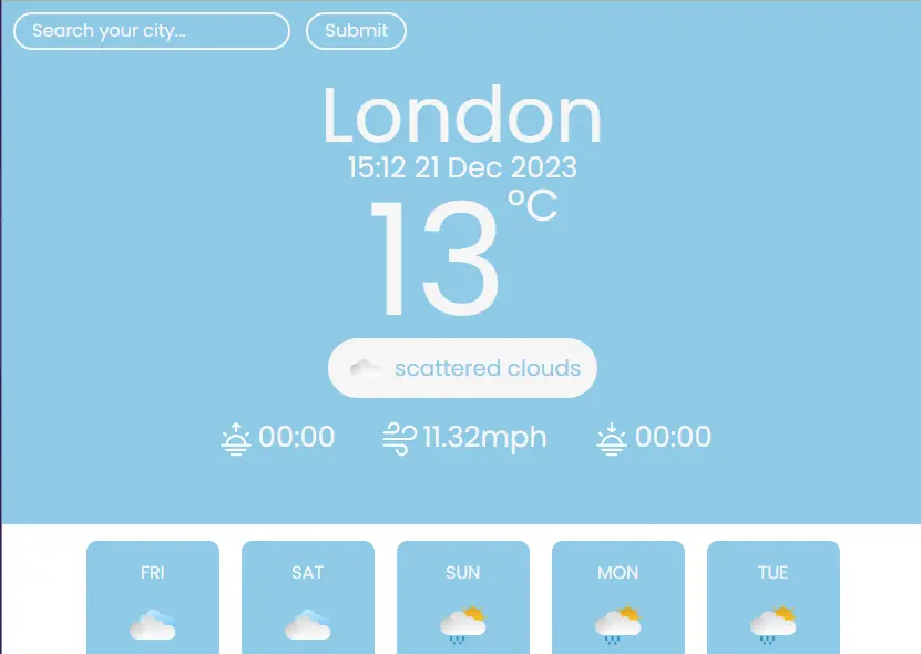 Screenshot of a weather website